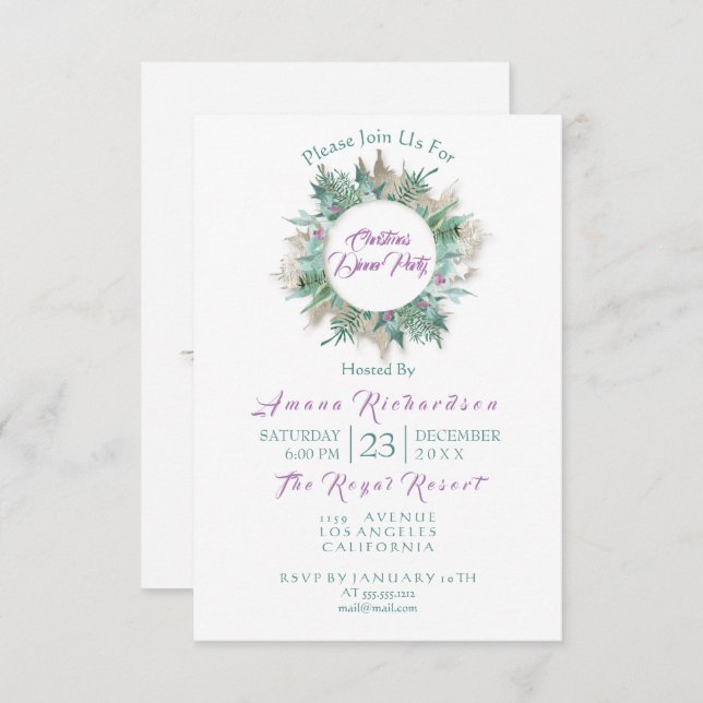 Invitación de fiesta de cena navidades Moneda púrp (Anverso / Reverso)