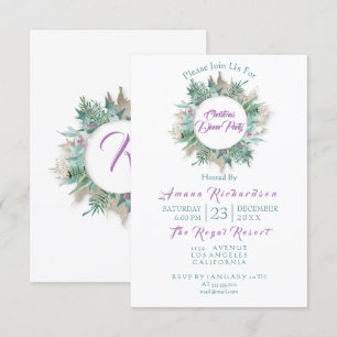 Invitación de fiesta de cena navidades Moneda púrp