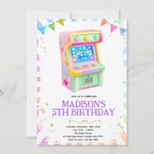 invitación de fiesta de chica de juego de arcade