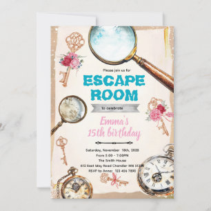 invitación de fiesta de chicas para sala de escape