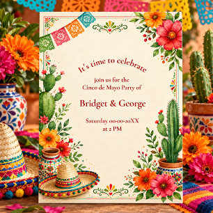 Invitación de fiesta de Cinco de Mayo con acuarela