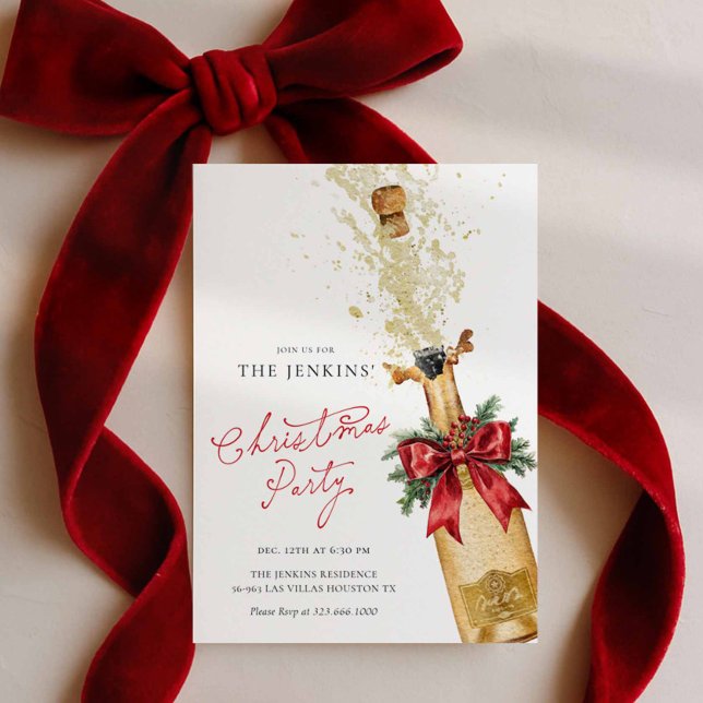 Invitación de fiesta de cóctel de Navidad roja par (Family Christmas Party Invitation - Red bow)