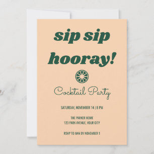 Invitación de fiesta de cóctel Retro Sip Sip Hoora