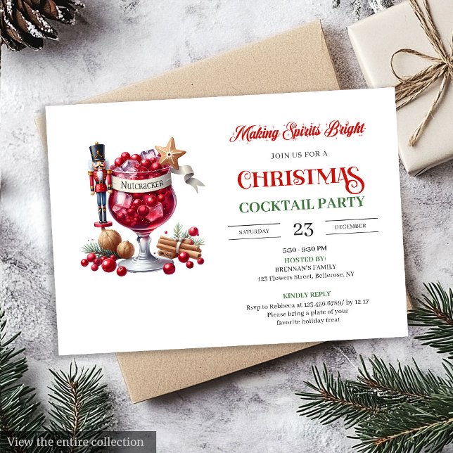 Invitación de fiesta de cócteles de Navidad divert (Modern fun Christmas cocktails party invitation

)