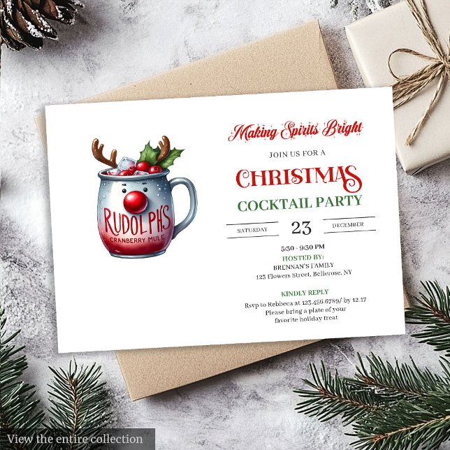 Invitación de fiesta de cócteles festivos rojos y  (Red and green festive cocktails party invitation

)