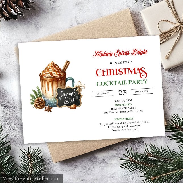 Invitación de fiesta de cócteles modernos de vacac (Trendy Modern Holiday Cocktails Party Invitation)