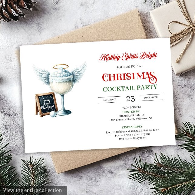 Invitación de fiesta de cócteles navideños festivo (Modern Festive Christmas Cocktails Party Invite)