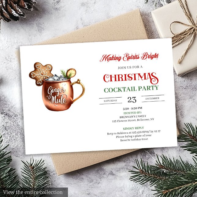 Invitación de fiesta de cócteles navideños festivo (Modern Festive Christmas Cocktails Party Invitation)