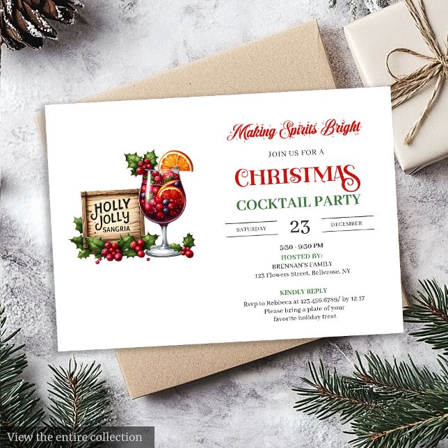 Invitación de fiesta de cócteles navideños jugueto (Playful Christmas Cocktails Printable Party Invite)
