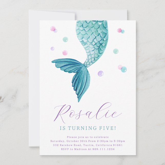 Invitación de fiesta de cola de sirena bajo el mar (Anverso)