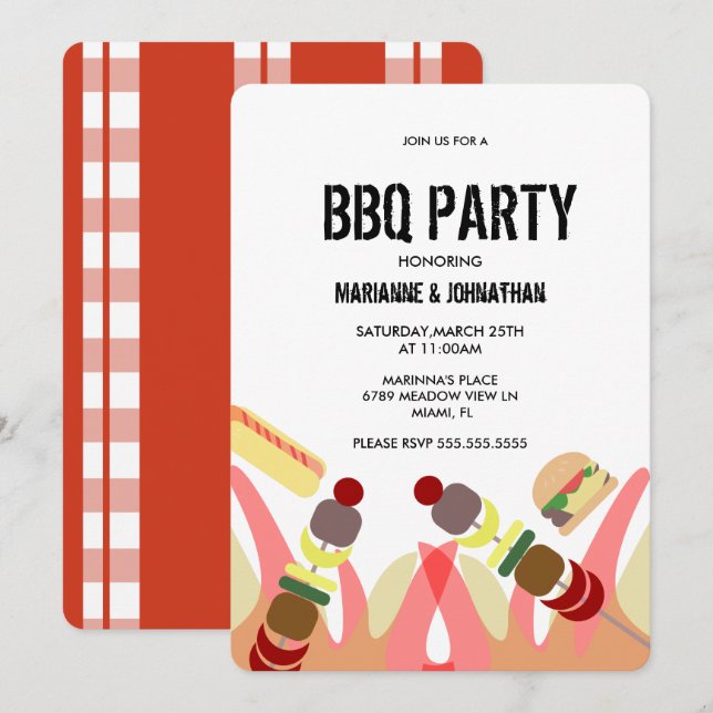 Invitación de fiesta de comida a la parrilla con l (Anverso / Reverso)
