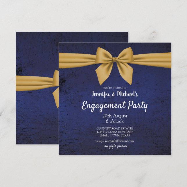 Invitación de fiesta de compromiso azul oscuro y d (Anverso / Reverso)