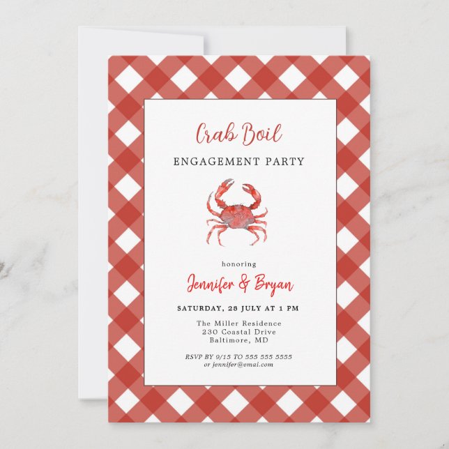 Invitación de fiesta de compromiso Casual Crab Boi (Anverso)