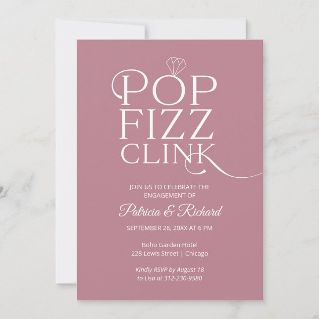 Invitación de Fiesta de Compromiso Chic Pop Fizz C (Anverso)