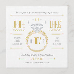 Invitación de fiesta de compromiso con anillo de o