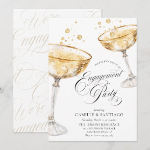Invitación de fiesta de compromiso con champán dor