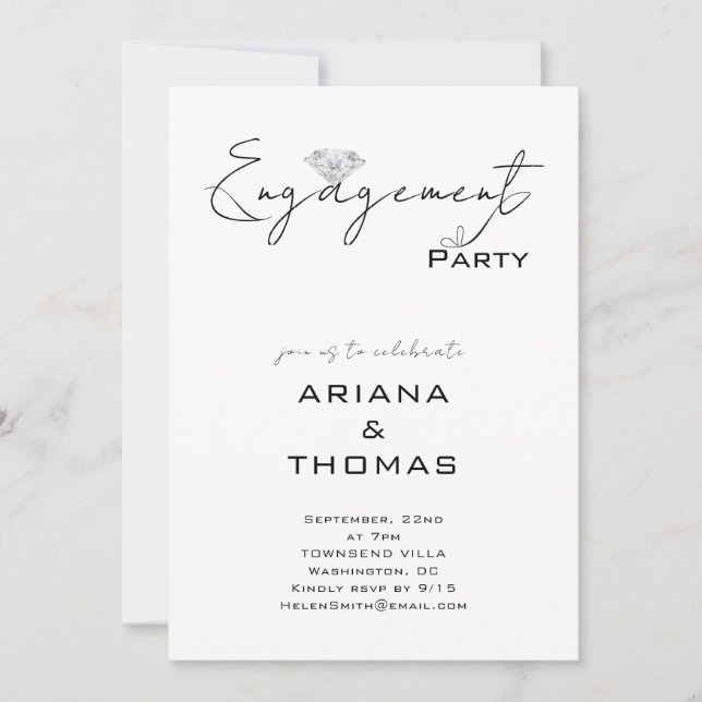 Invitación de fiesta de compromiso con guión minim (Anverso)
