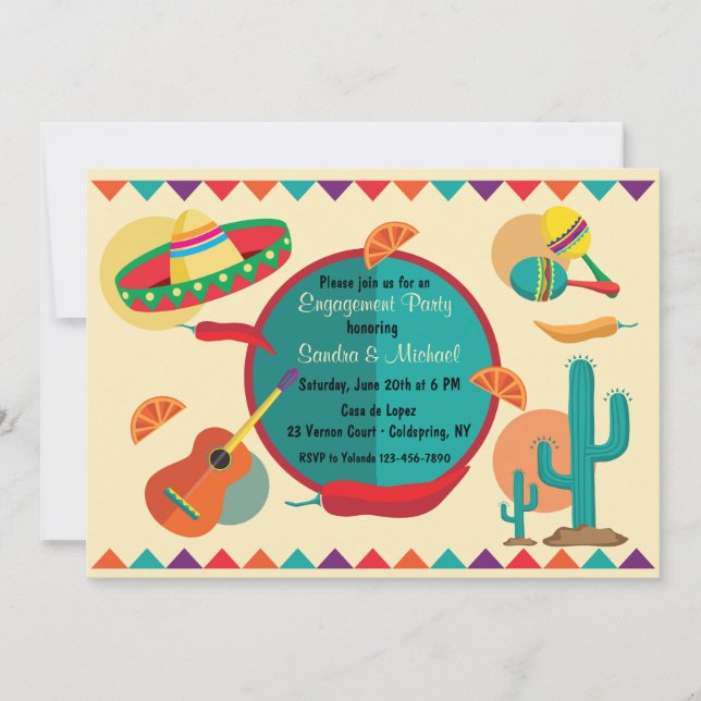 Invitación de fiesta de compromiso con tema mexica (Anverso)