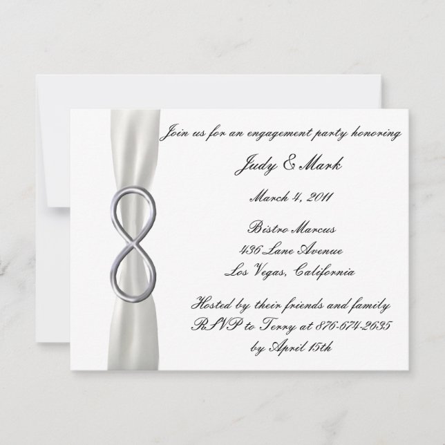 Invitación de fiesta de compromiso de boda blanca  (Anverso)