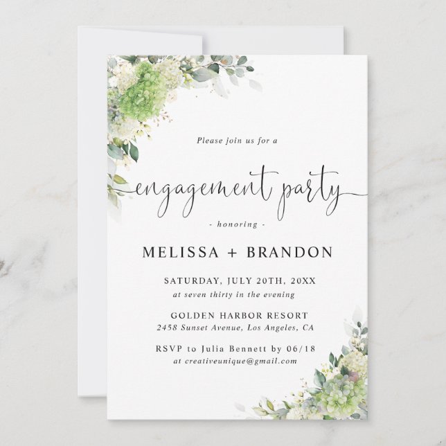 Invitación de fiesta de compromiso de Hortensias F (Anverso)