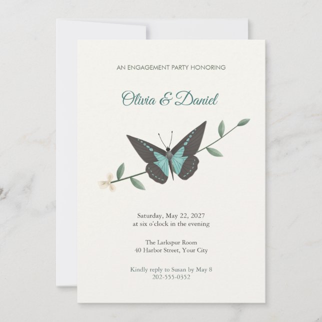 Invitación de fiesta de compromiso de mariposa Blu (Anverso)