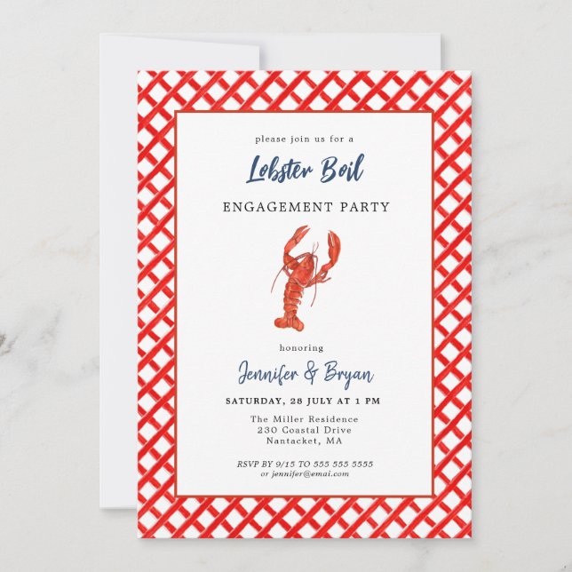 Invitación de fiesta de compromiso de mariscos de  (Anverso)