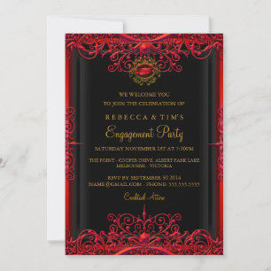 Invitación de fiesta de compromiso de seda roja el