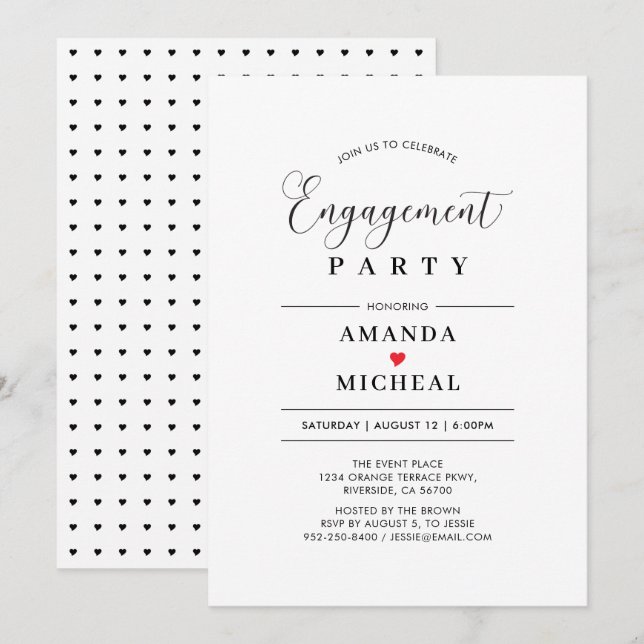 Invitación de fiesta de compromiso de tipografía m (Anverso / Reverso)