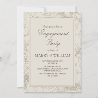 Invitación de fiesta de compromiso elegante botáni