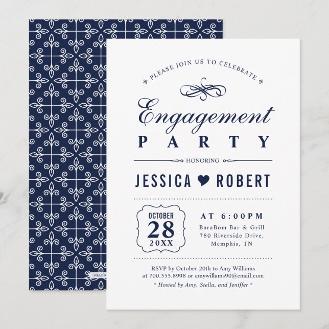 Invitación de fiesta de compromiso elegante de la  (Anverso / Reverso)