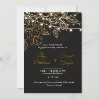 Invitación de fiesta de compromiso elegante en neg
