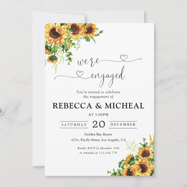 Invitación de fiesta de compromiso floral amarilla (Anverso)