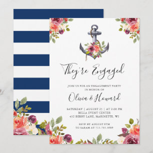 Invitación de fiesta de compromiso floral de ancla