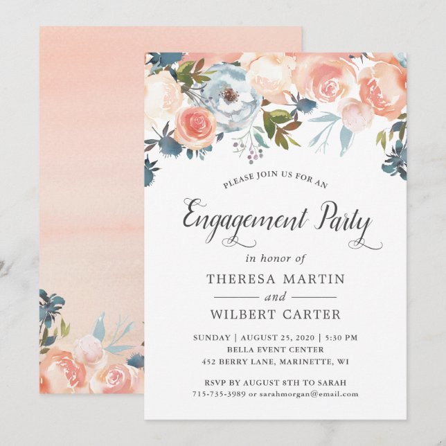 Invitación de fiesta de compromiso floral de otoño (Anverso / Reverso)