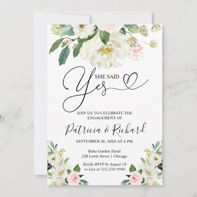 Invitación de fiesta de compromiso floral Ella dij (Anverso)
