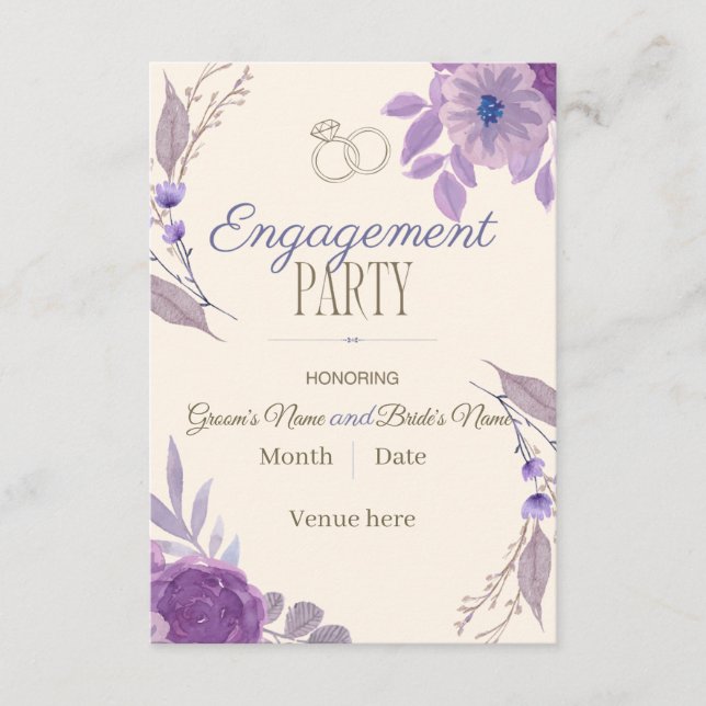 Invitación de fiesta de compromiso floral púrpura  (Anverso)