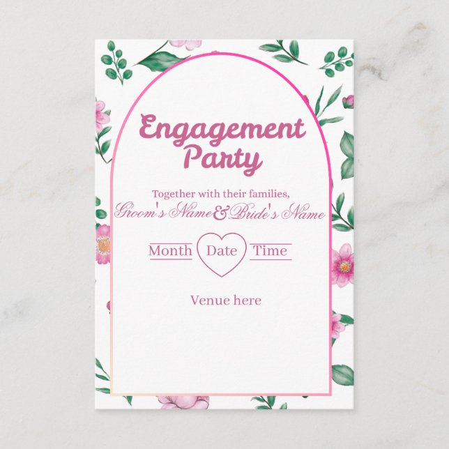 Invitación de fiesta de compromiso floral rosa vib (Anverso)