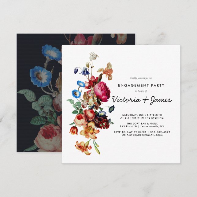 Invitación de fiesta de compromiso floral vintage  (Anverso / Reverso)
