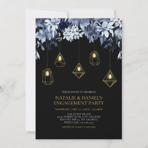 Invitación de fiesta de compromiso floral y luces 