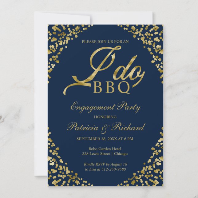 Invitación de fiesta de compromiso Gold Blue I DO  (Anverso)