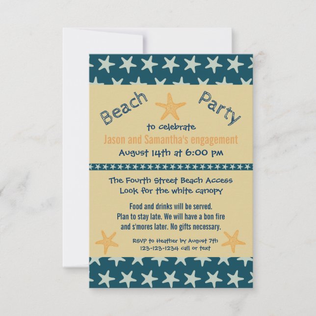 Invitación de fiesta de compromiso Navy Starfish B (Anverso)