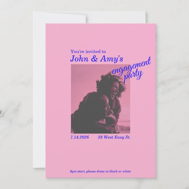 Invitación de fiesta de compromiso Retro Rosa y Az (Anverso)