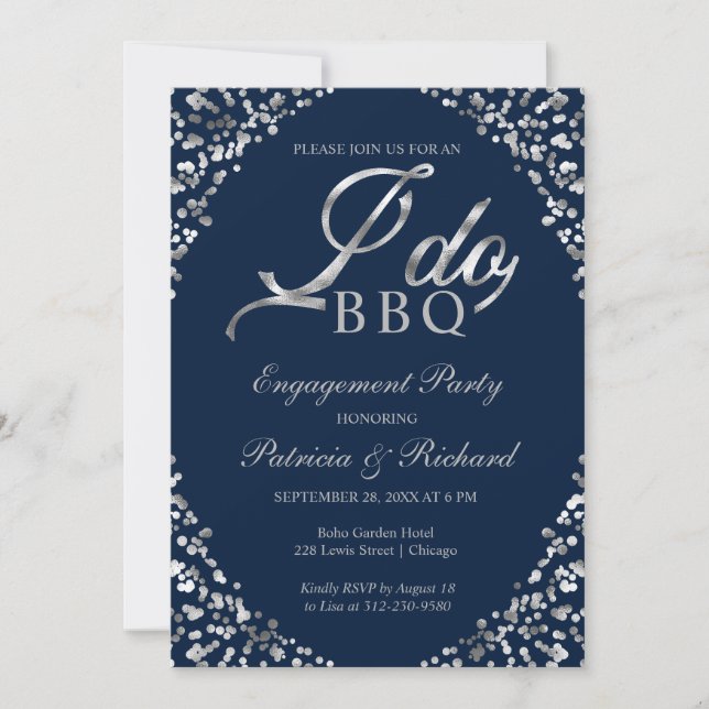 Invitación de fiesta de compromiso Silver Blue I D (Anverso)