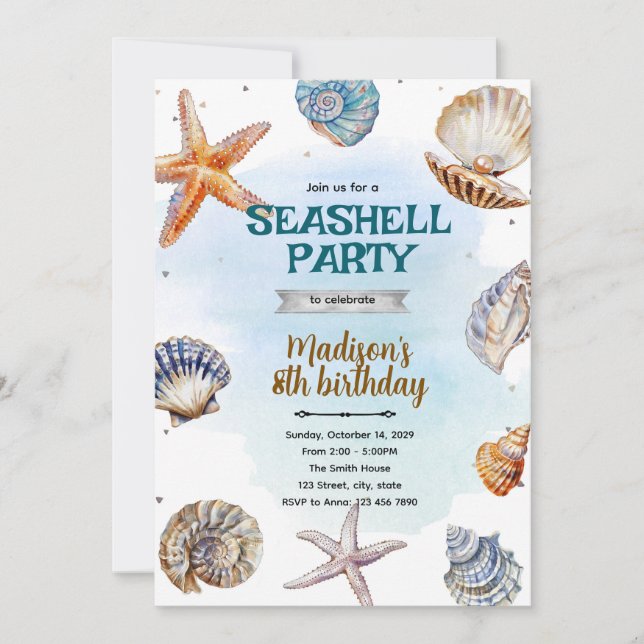 Invitación de fiesta de conchas de playa (Anverso)