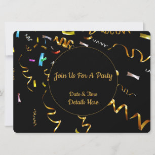 Invitación de fiesta de confeti dorado
