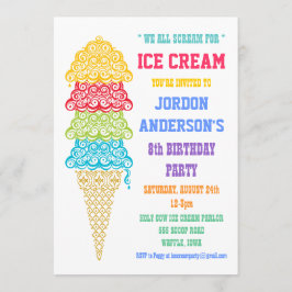 Invitación de fiesta de cono de helado colorido