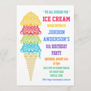 Invitación de fiesta de cono de helado colorido