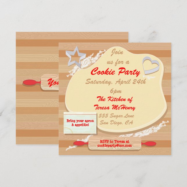 Invitación de fiesta de cookies (Anverso / Reverso)