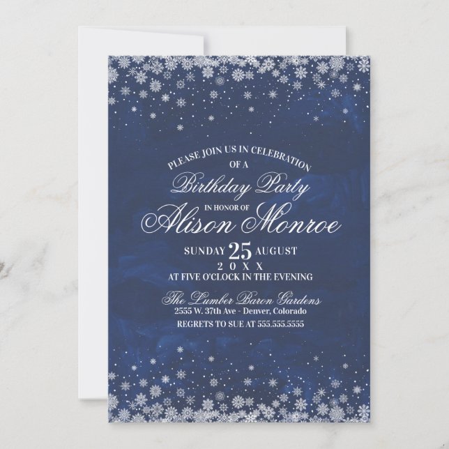 Invitación de Fiesta de copos de nieve (Anverso)