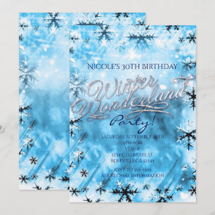 Invitación de fiesta de copos de nieve azules del